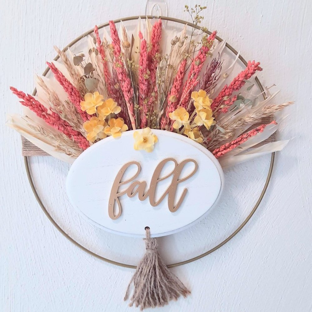 Handmade Fall Floral Sign Tassel Wreath Wall Decor